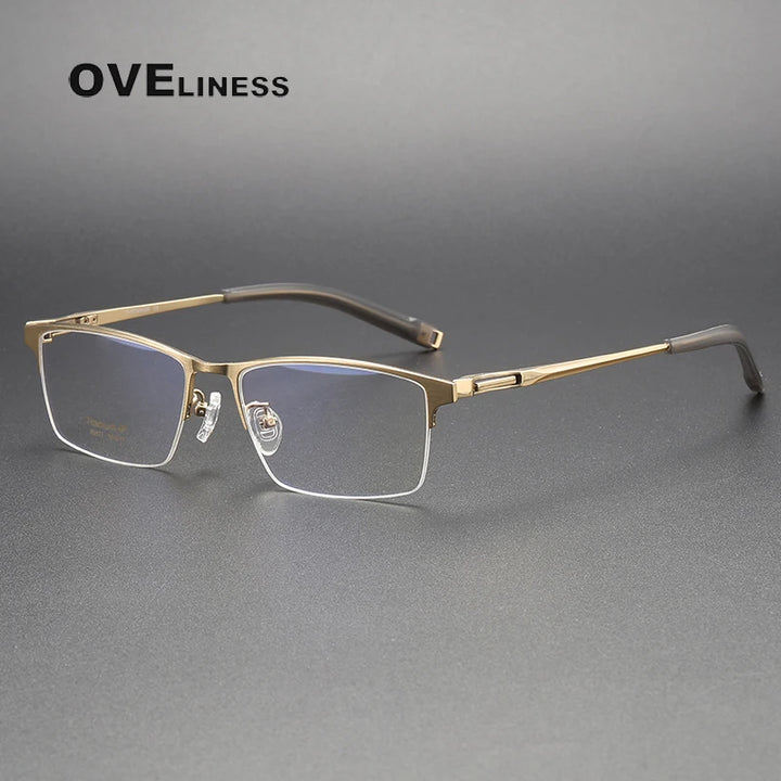 Oveliness Unisex Semi Rim Square Titanium Eyeglasses 80877 Semi Rim Oveliness gold
