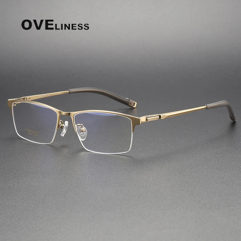 Oveliness Unisex Semi Rim Square Titanium Eyeglasses 80877 Semi Rim Oveliness gold  