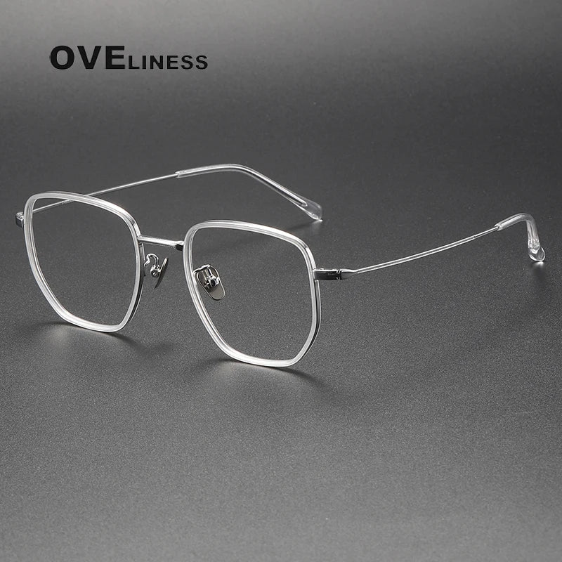 Oveliness Women's Full Rim Polygon Square Acetate Titanium Eyeglasses 928512