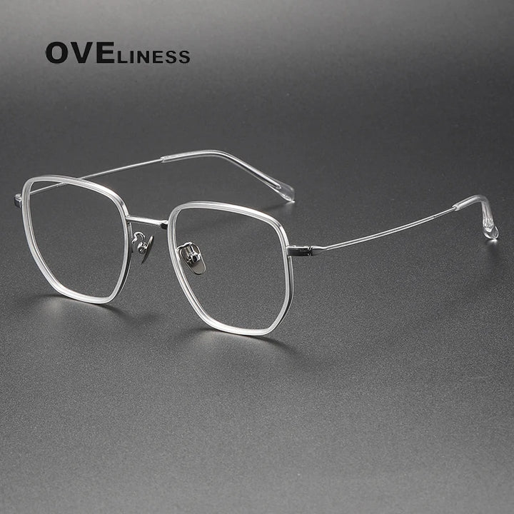 Oveliness Unisex Full RIm Square Acetate Titanium Eyeglasses 8512 Full Rim Oveliness clear silver  