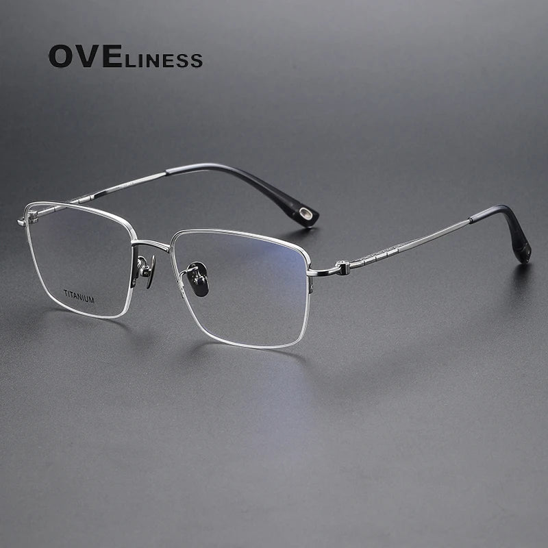 Oveliness Men's Semi Rim Square Titanium Eyeglasses 80911 Semi Rim Oveliness silver  