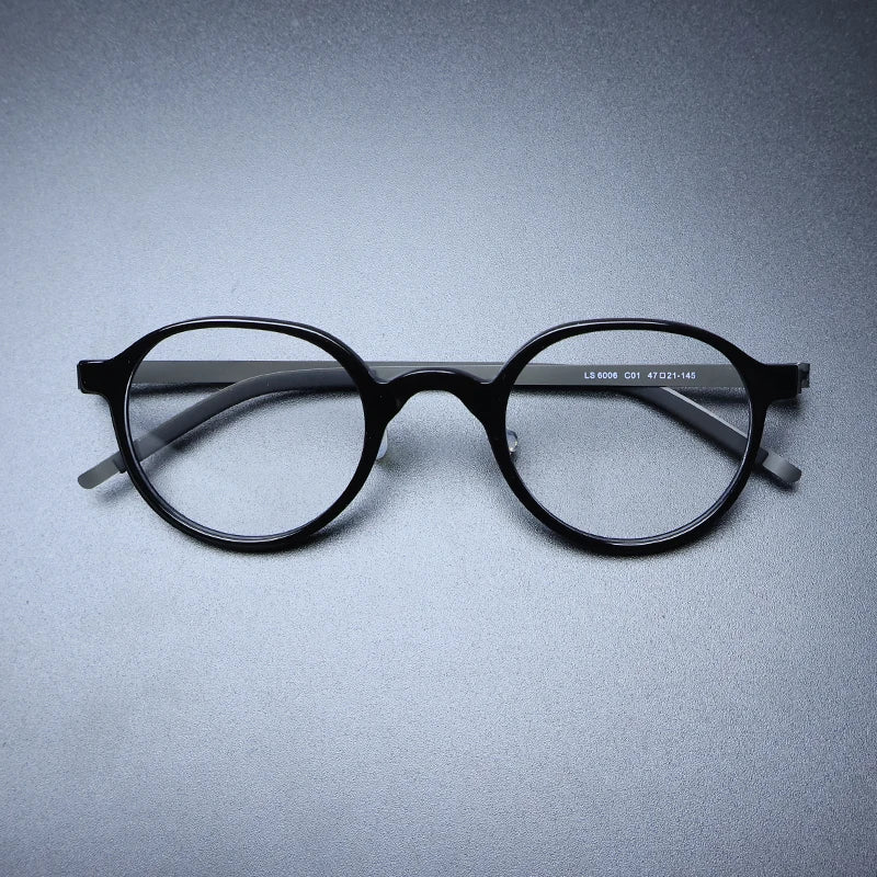 Gatenac Unisex Full Rim Round Acetate Eyeglasses Gxyj1239 Full Rim Gatenac Black