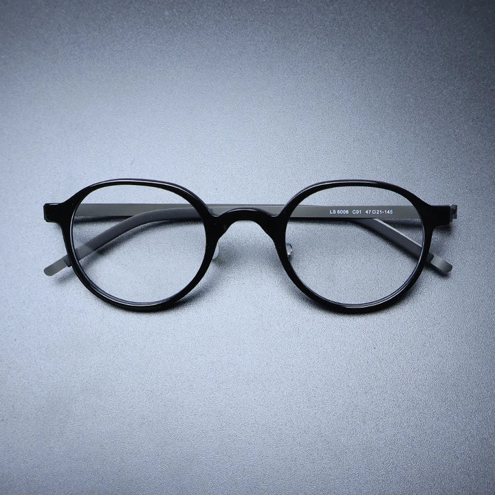 Gatenac Unisex Full Rim Round Acetate Eyeglasses Gxyj1239 Full Rim Gatenac Black