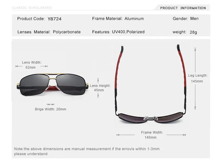 Oley Men's Full Rim Oval Aluminum Magnesium Polarized Sunglasses Y8724 Sunglasses Oley