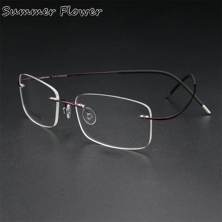 Summer Flower Unisex Rimless Square Titanium Eyeglasses 81019 Rimless Summer Flower Purple
