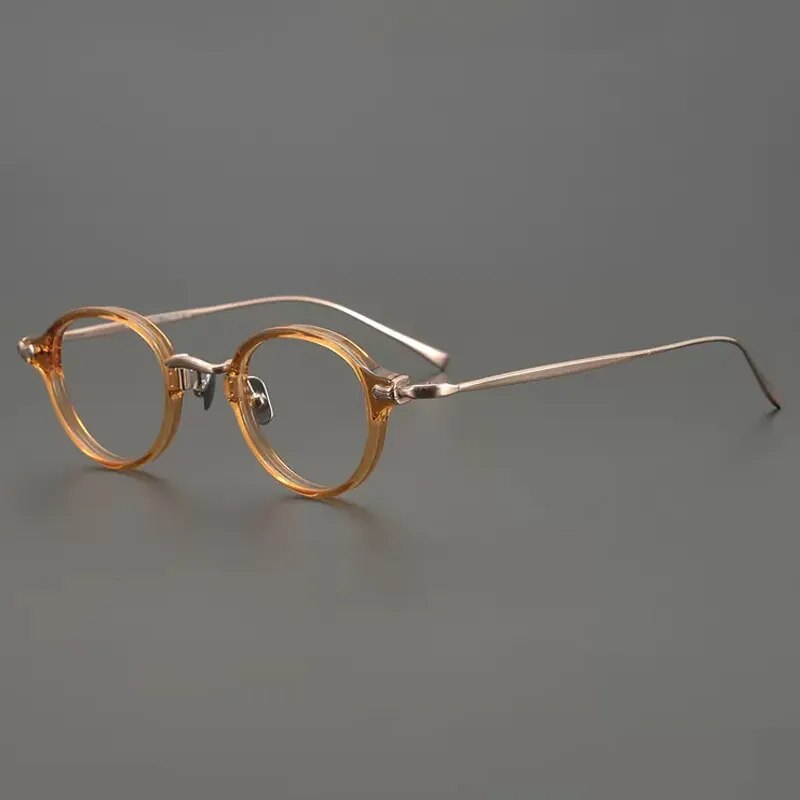Gatenac Unisex Full Rim Round Small Acetate Titanium Eyeglasses Gxyj890 Full Rim Gatenac Big Yellow