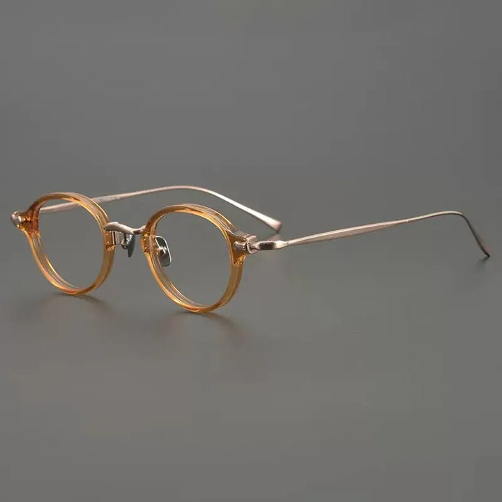 Gatenac Unisex Full Rim Round Small Acetate Titanium Eyeglasses Gxyj890 Full Rim Gatenac Big Yellow