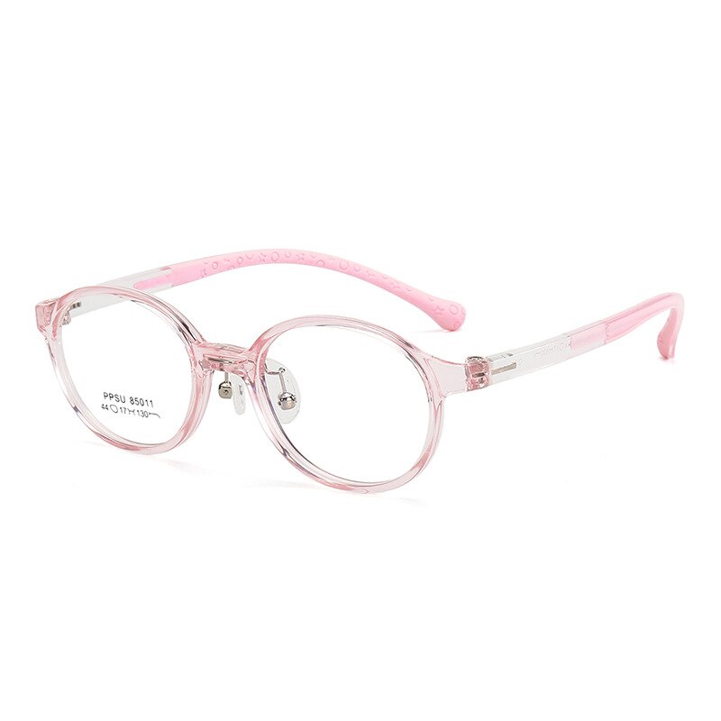 KatKani Unisex Children's Full Rim Round Silicone Eyeglasses 85011 Full Rim KatKani Eyeglasses Transparent Pink  