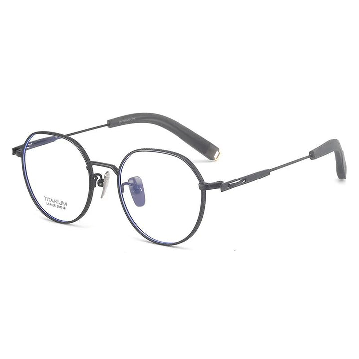 Hdcrafter Unisex Full Rim Round Titanium Eyeglasses Lsa1081 Full Rim Hdcrafter Eyeglasses Black  