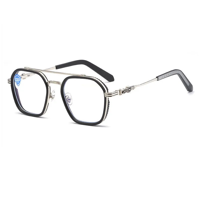 Kocolior Men's Full Rim Square Double Bridge Alloy Reading Glasses 82056 Reading Glasses Kocolior Anti blue 0 Black Silver China