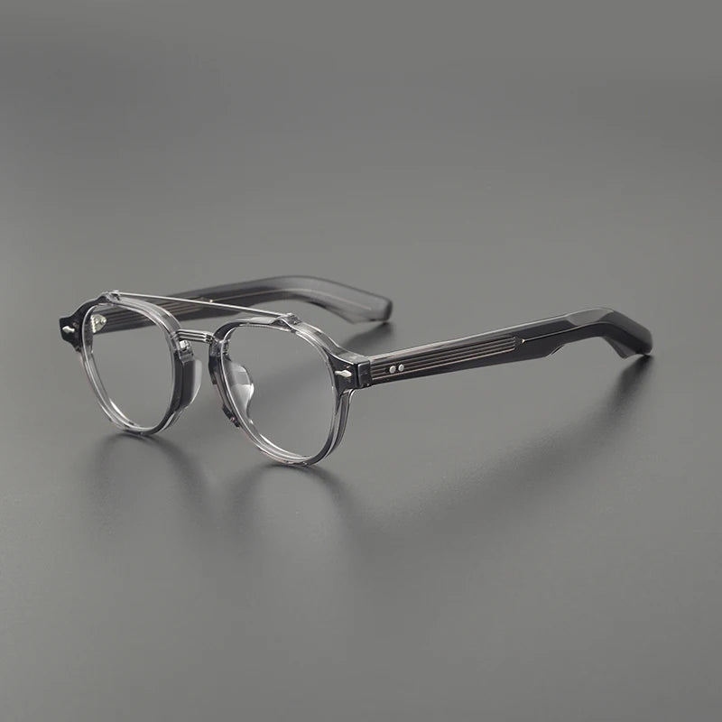 Black Mask Unisex Full Rim Round Double Bridge Acetate Alloy Eyeglasses 68rx Full Rim Black Mask Gray