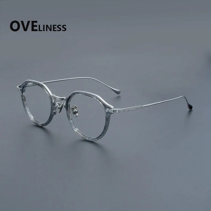 Oveliness Unisex Full Rim Flat Top Oval Acetate Titanium Eyeglasses 92209
