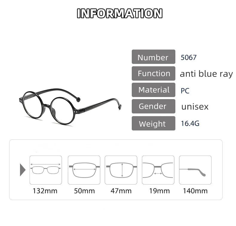 Kocolior Unisex Full Rim Round Acetate Hyperopic Reading Glasses 5067 Reading Glasses Kocolior