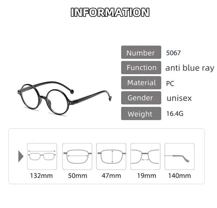 Kocolior Unisex Full Rim Round Acetate Hyperopic Reading Glasses 5067 Reading Glasses Kocolior