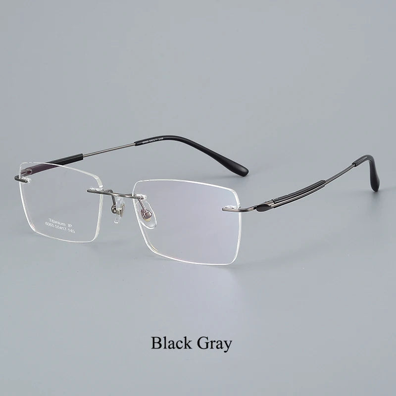 Bclear Unisex Rimless Square Titanium Eyeglasses 46065 Rimless Bclear Black Gray