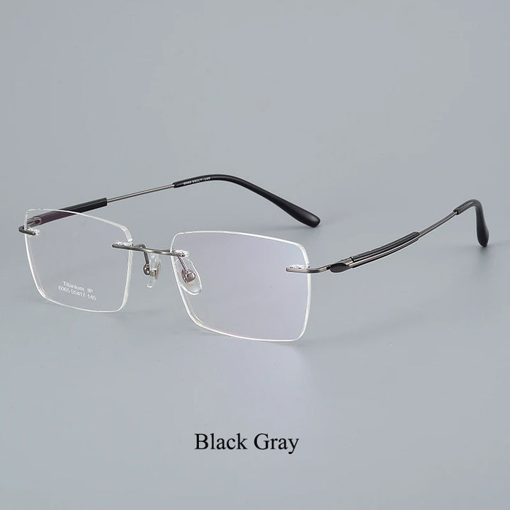 Bclear Unisex Rimless Square Titanium Eyeglasses 46065 Rimless Bclear Black Gray