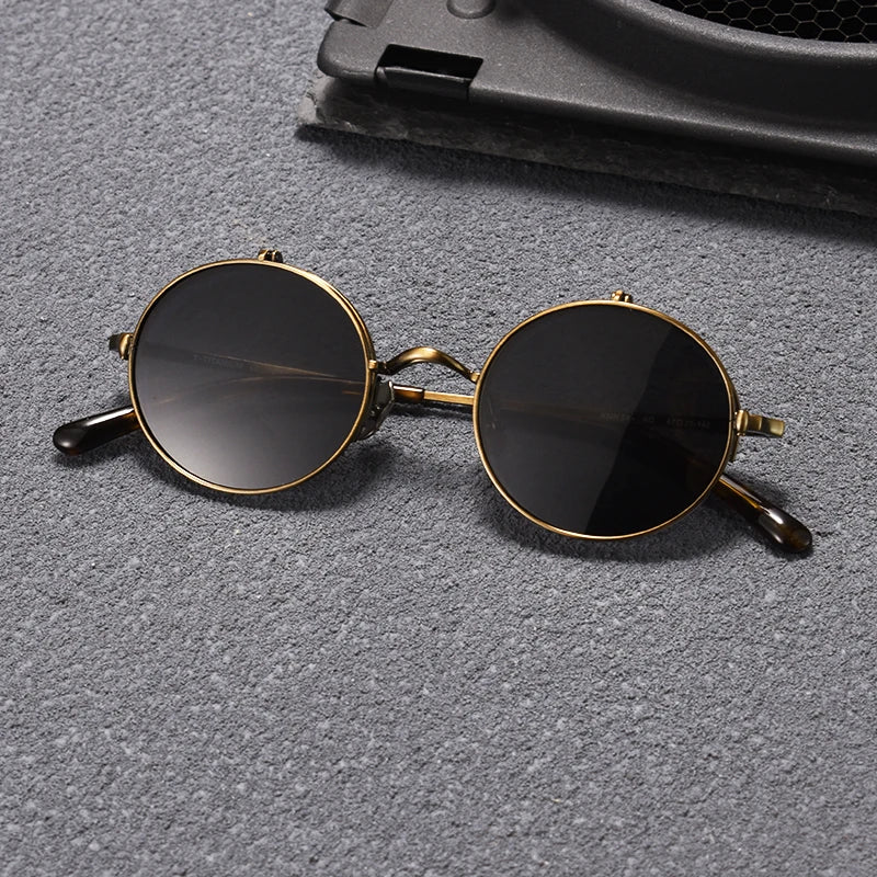 Black Mask Unisex Semi Rim Round Titanium Flip Up Polarized Sunglasses Eyeglasses K54 Semi Rim Black Mask Bronze