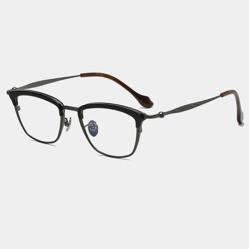 Gatenac Unisex Full Rim Square Brow Line Titanium Acetate Eyeglasses Gxyj1460 Full Rim Gatenac Gun Black