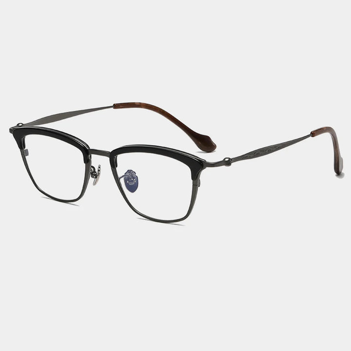Gatenac Unisex Full Rim Square Brow Line Titanium Acetate Eyeglasses Gxyj1460 Full Rim Gatenac Gun Black