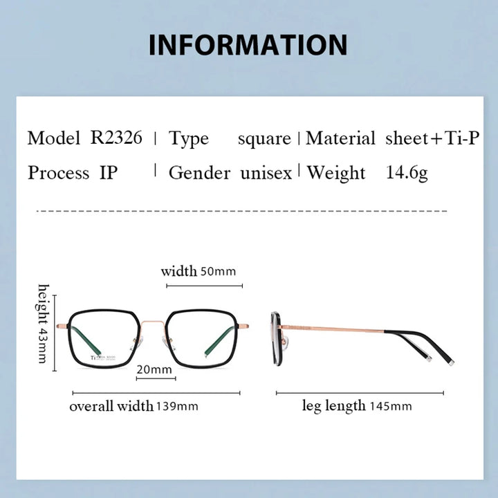 Hotony Women's Full Rim Square Acetate Titanium Eyeglasses 72326 Full Rim Hotony