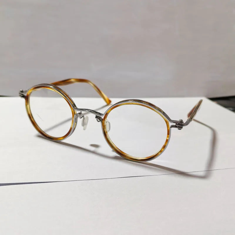 Yujo Unisex Full Rim Oval Round Titanium Acetate Eyeglasses 61424