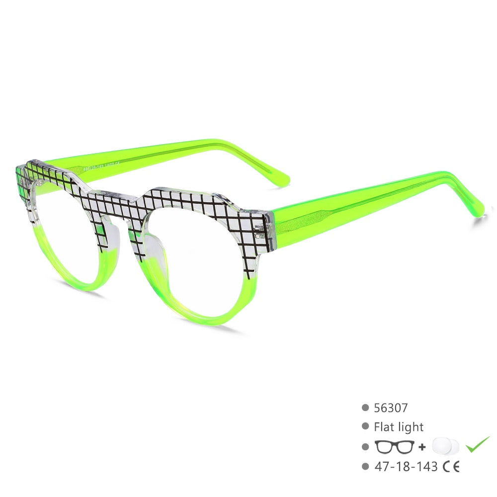 CCspace Unisex Full Rim Flat Top Round Acetate Eyeglasses 56307 Full Rim CCspace viridity