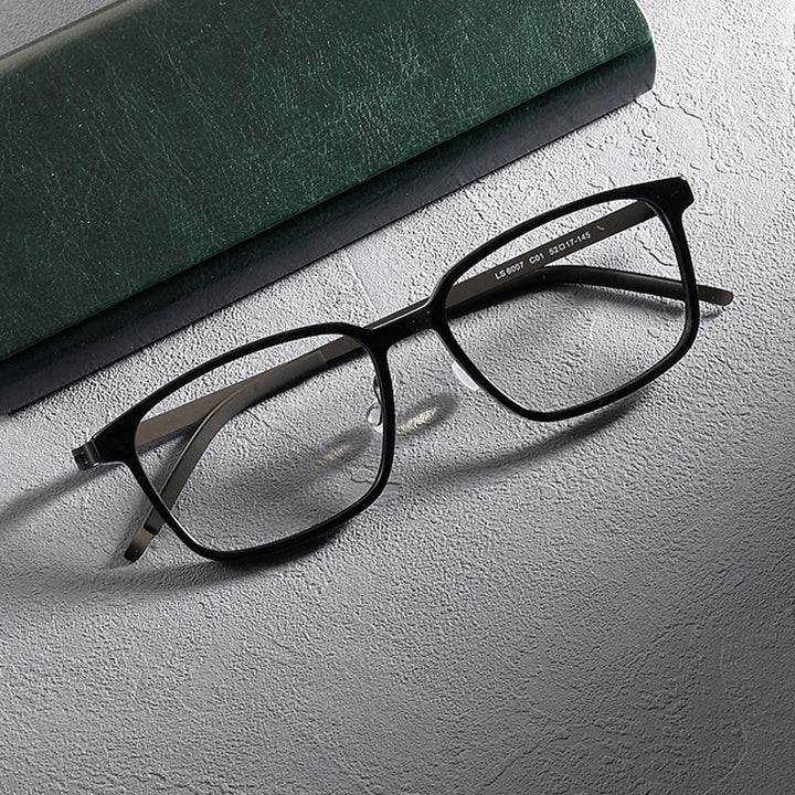 Gatenac Unisex Full Rim Square Screwless Acetate Alloy Eyeglasses 1235 Full Rim Gatenac Black