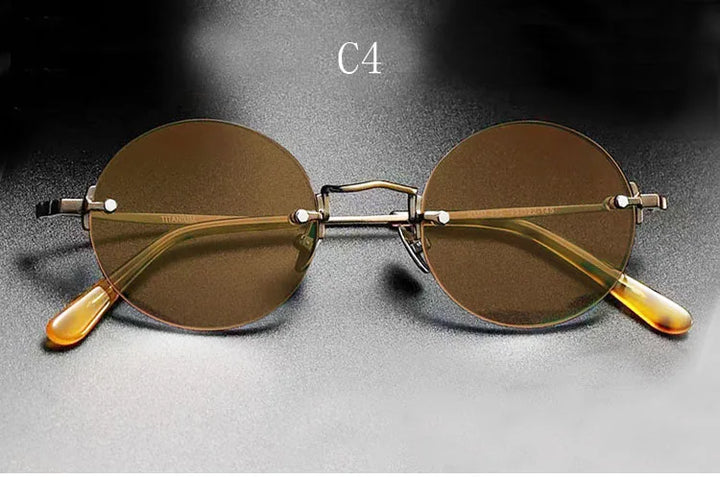 Yujo Men's Rimless Round Oval Titanium UV400 Sunglasses Y4346 Sunglasses Yujo C4 CHINA