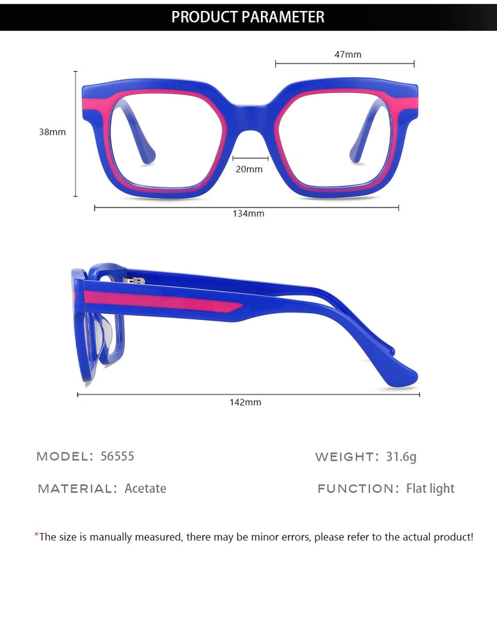 CCspace Unisex Full Rim Square Acetate Eyeglasses 56555 Full Rim CCspace