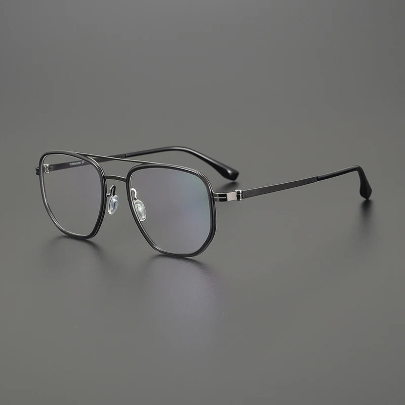 Gatenac Unisex Full Rim Square Double Bridge Acetate Titanium Eyeglasses 31567