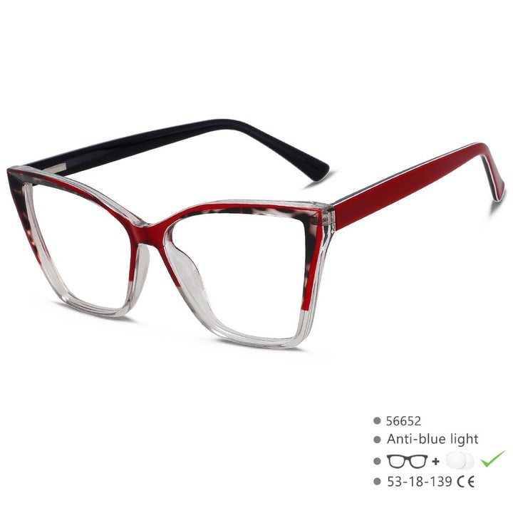 CCspace Unisex Full Rim Large Square Tr 90 Titanium Acetate Eyeglasses 56652 Full Rim CCspace C2Red