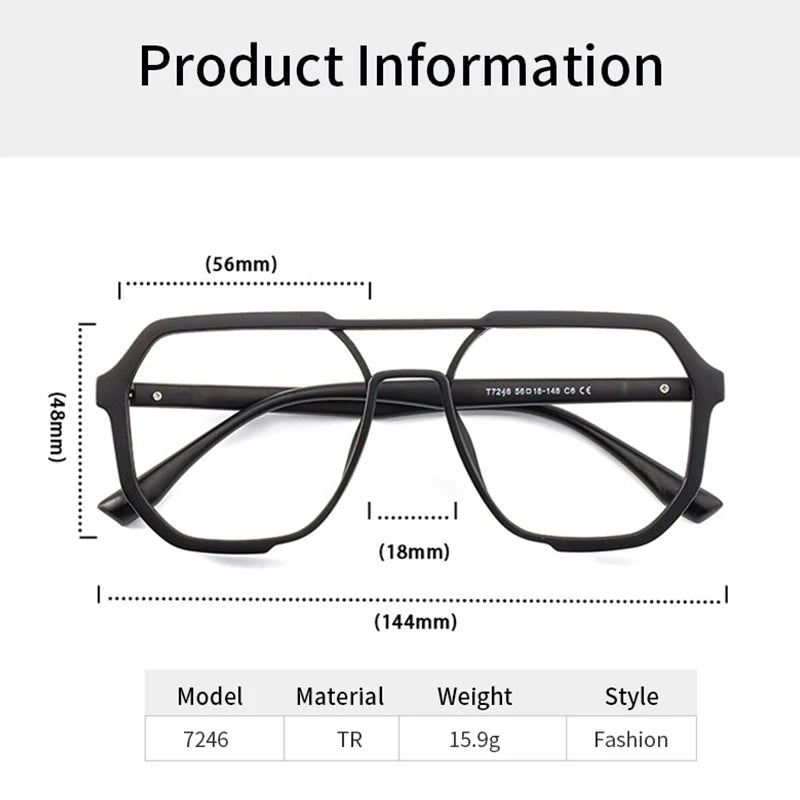 Xbora Unisex Full Rim Square Double Bridge Tr 90 Alloy Eyeglasses 7246