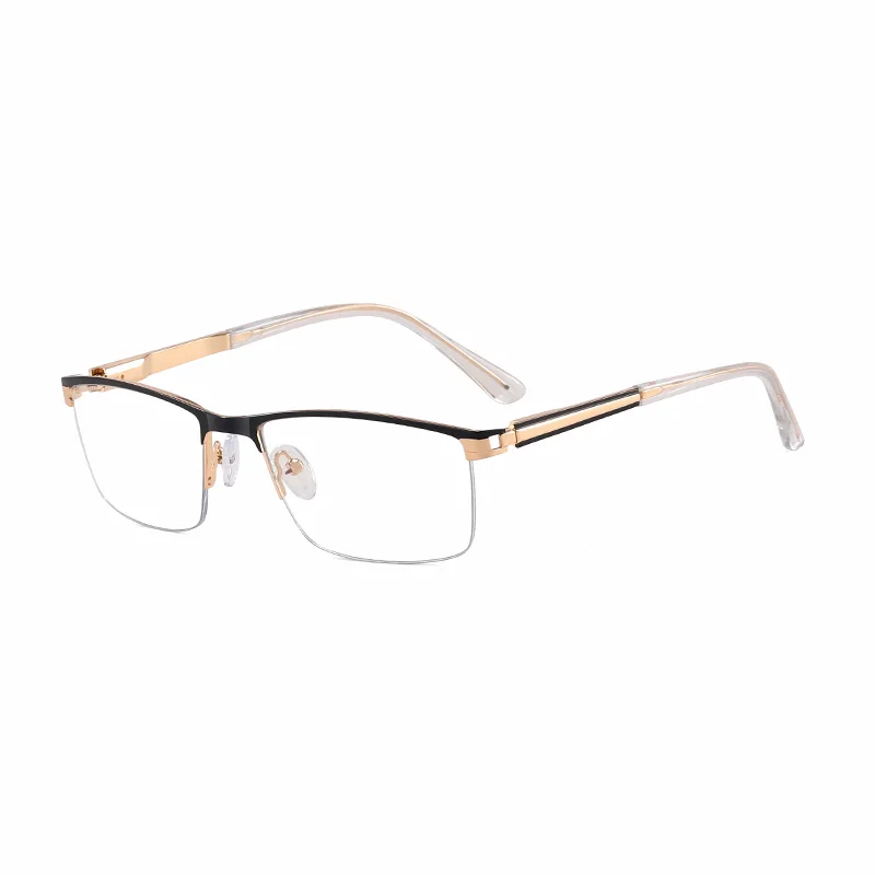 Ralferty Men's Semi Rim Square Alloy Eyeglasses 91342 Semi Rim Ralferty C3 Gold Black CHINA