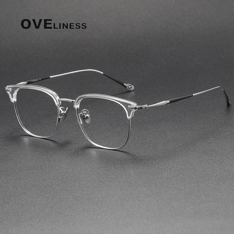 Oveliness Unisex Full Rim Square Titanium Eyeglasses 809901 Full Rim Oveliness clear silver  