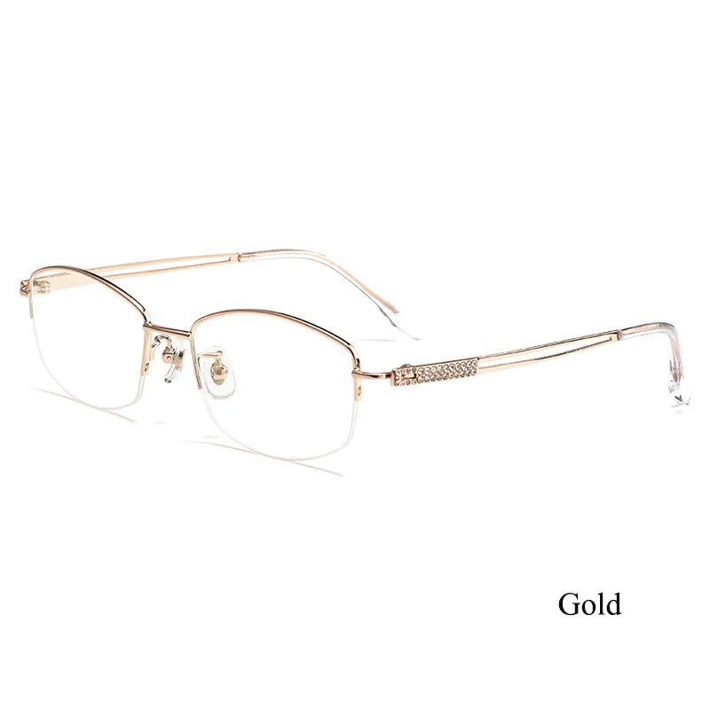Bclear Women's Semi Rim Square Titanium Eyeglasses 6006b Semi Rim Bclear Gold