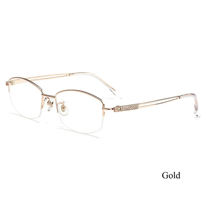 Bclear Women's Semi Rim Square Titanium Eyeglasses 6006b Semi Rim Bclear Gold