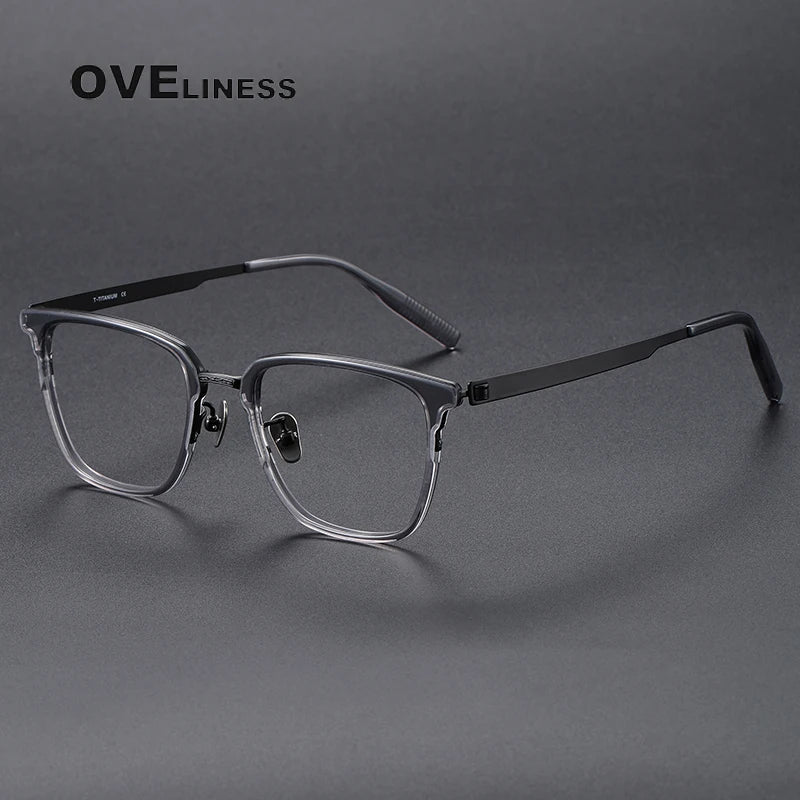 Oveliness Unisex Full Rim Square Acetate Titanium Eyeglasses 80978 Full Rim Oveliness grey black