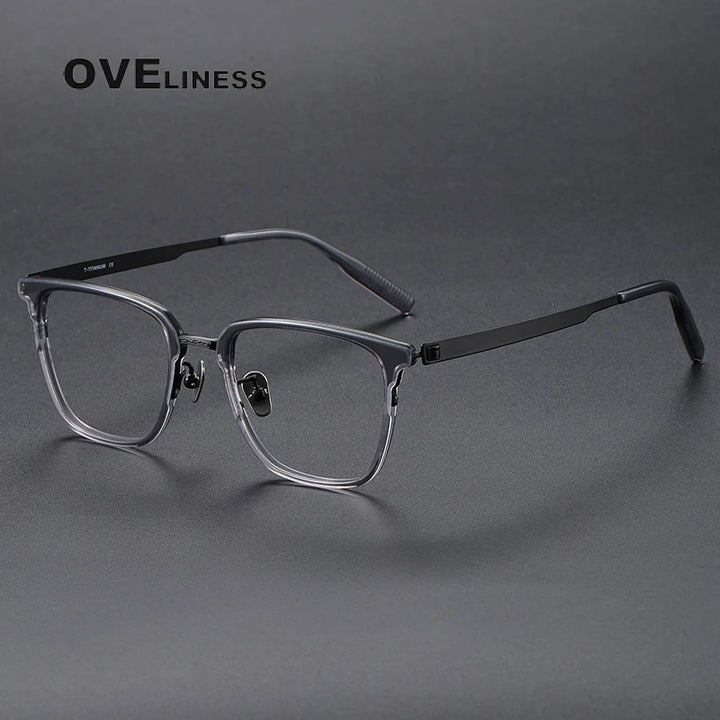 Oveliness Unisex Full Rim Square Acetate Titanium Eyeglasses 80978 Full Rim Oveliness grey black