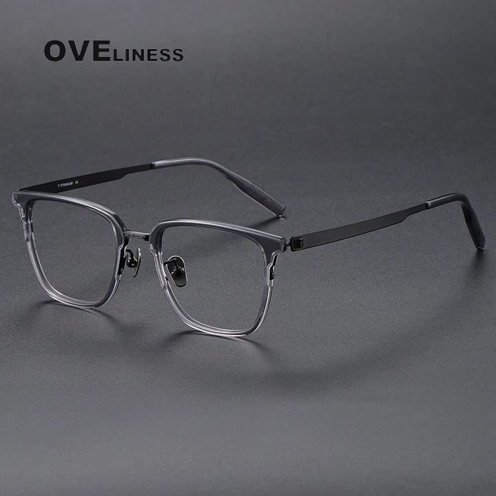 Oveliness Unisex Full Rim Square Acetate Titanium Eyeglasses 80978 Full Rim Oveliness grey black  