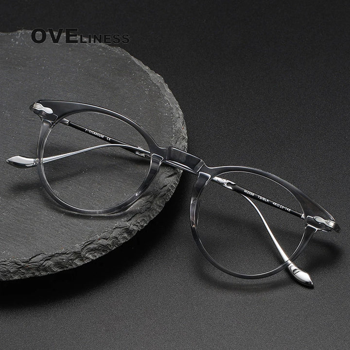 Oveliness Unisex Full Rim Round Acetate Titanium Eyeglasses 2056 Full Rim Oveliness