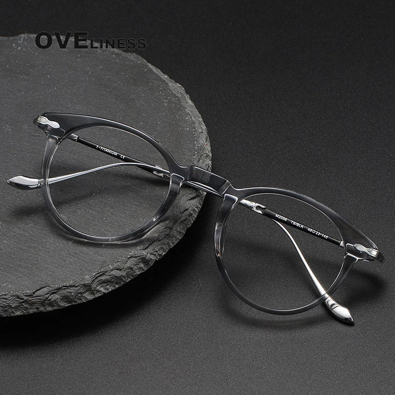 Oveliness Unisex Full Rim Round Acetate Titanium Eyeglasses 2056 Full Rim Oveliness   