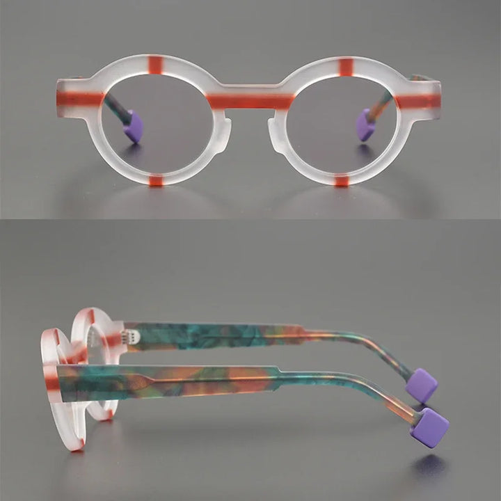 Hewei Unisex Full Rim Round Matte Acetate Eyeglasses 14126 Full Rim Hewei