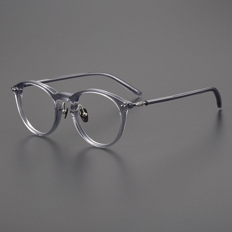 Gatenac Unisex Full Rim Round Acetate Titanium Eyeglasses Gxyj1027 Full Rim Gatenac Gray
