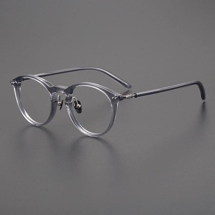 Gatenac Unisex Full Rim Round Acetate Titanium Eyeglasses Gxyj1027 Full Rim Gatenac Gray