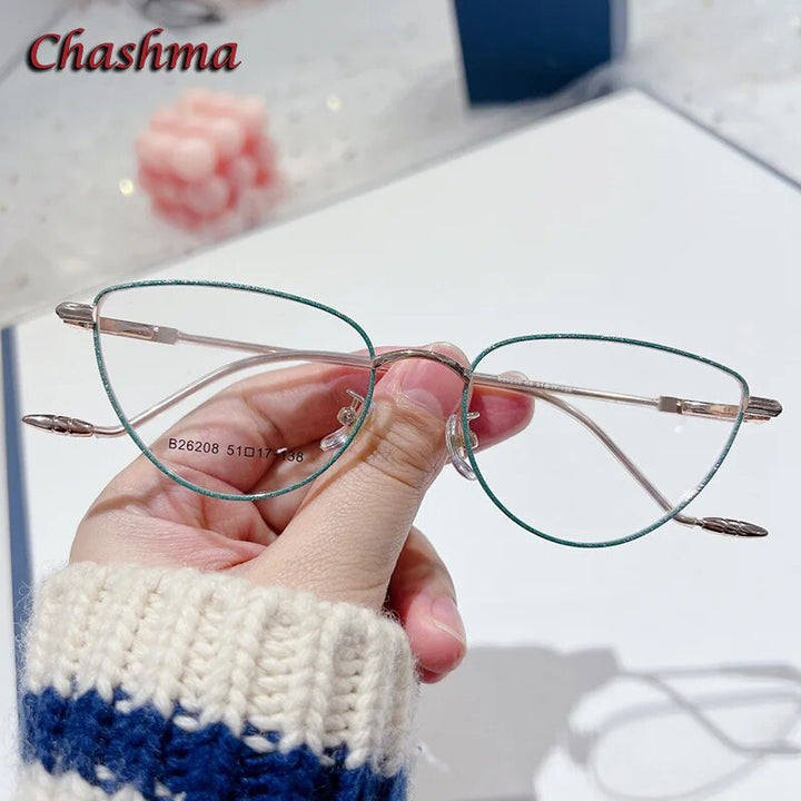 Chashma Ochki Women's Full Rim Cat Eye Stainless Steel Eyeglasses 26208 Full Rim Chashma Ochki Green Gold  