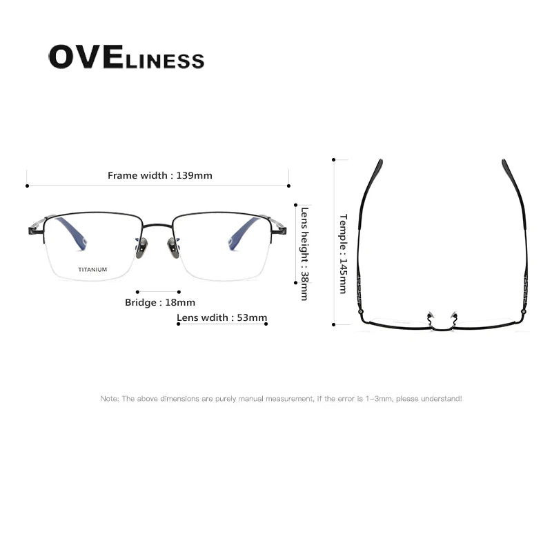 Oveliness Men's Semi Rim Square Titanium Eyeglasses  80907 Semi Rim Oveliness   