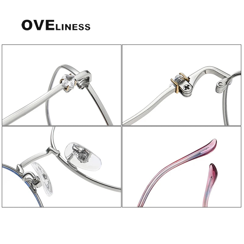 Oveliness Women's Full Rim Polygon Oval Titanium Eyeglasses 6016 Full Rim Oveliness