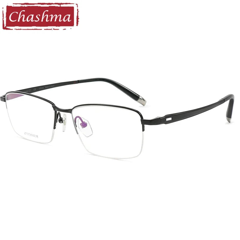 Chashma Ottica Men's Semi Rim Square Titanium Eyeglasses 27022 Semi Rim Chashma Ottica Black  