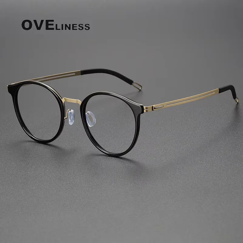 Oveliness Women's Full Rim Round Acetate Titanium Eyeglasses 82302