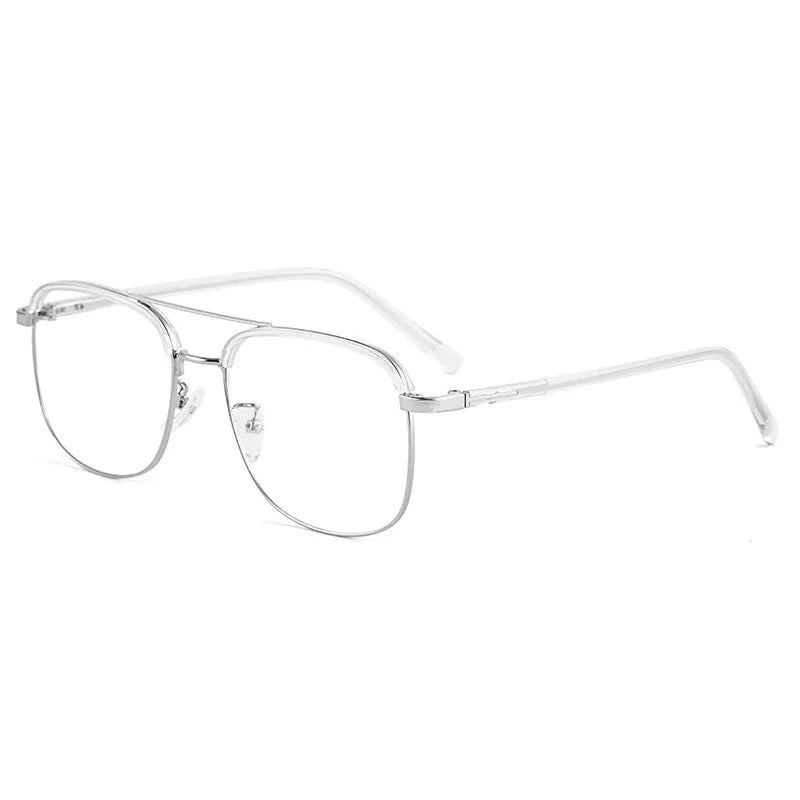 Kocolior Unisex Full Rim Square Double Bridge Alloy Reading Glasses 18032 Reading Glasses Kocolior Silver China 0